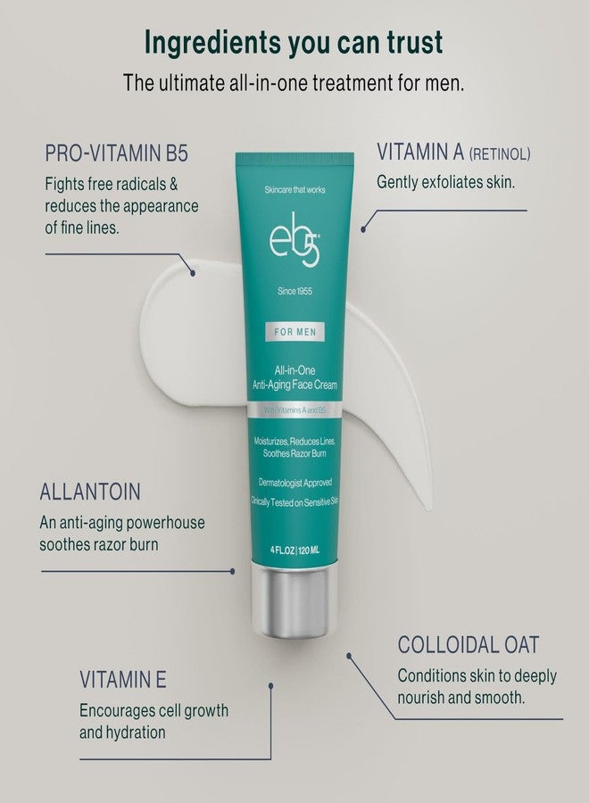 eb5 Men’s All-in-one Anti-Aging Face Cream | Formulated with Retinol, Vitamins E, B5, and A to Moisturize, Reduce Lines and Soothe Razor Burn - 4 Fl Oz - Image 4